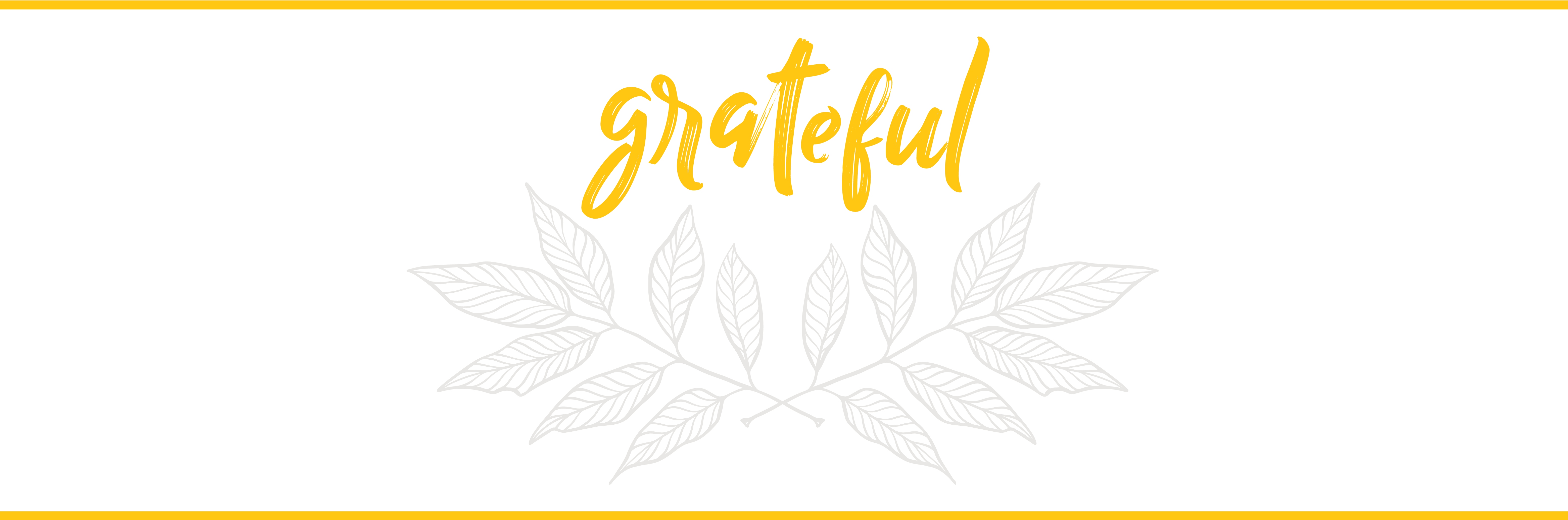 two gold bars with white background and two tree branches with the word grateful towards the top