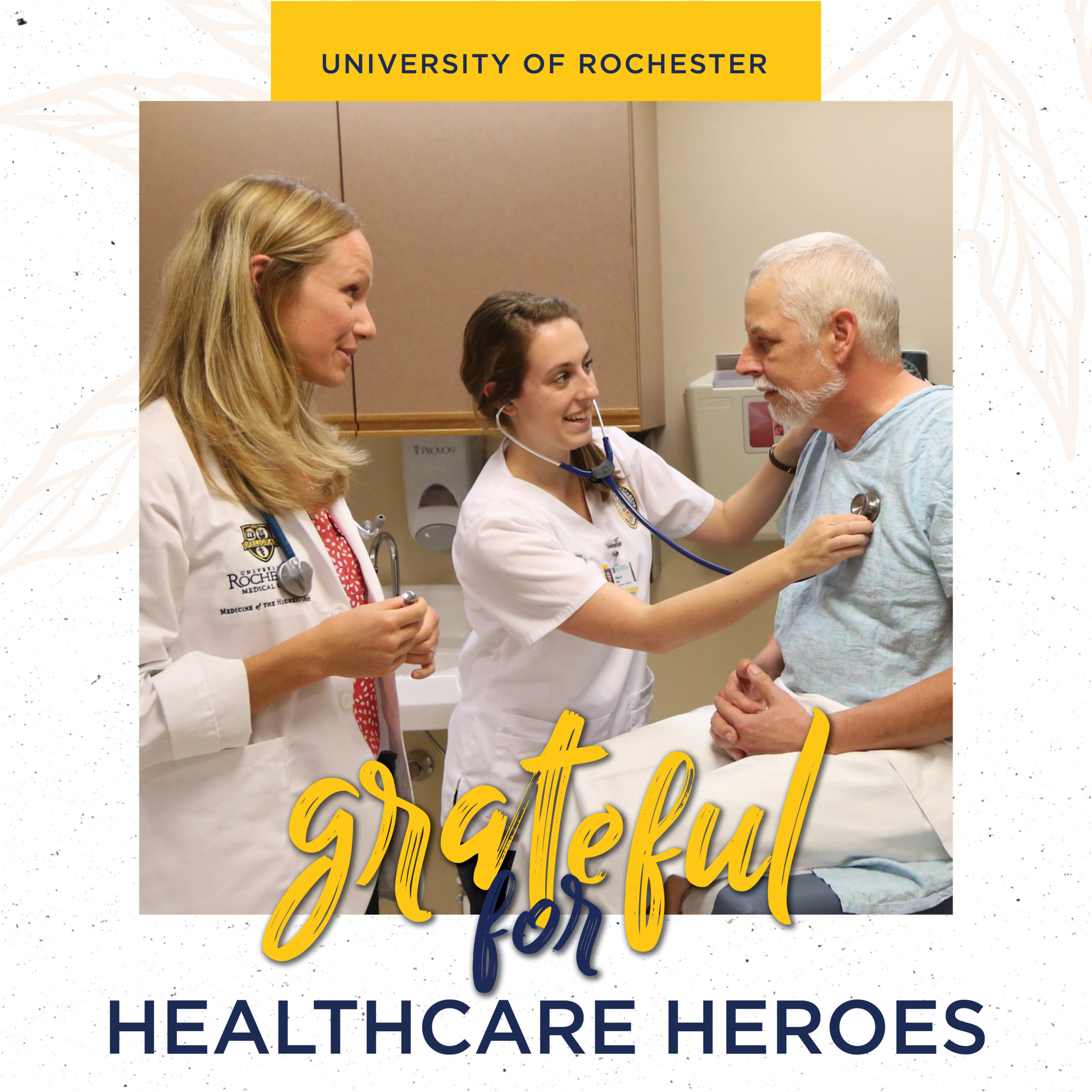 grateful for healthcare heroes - doctor and nurse meet with patient, using stethoscope