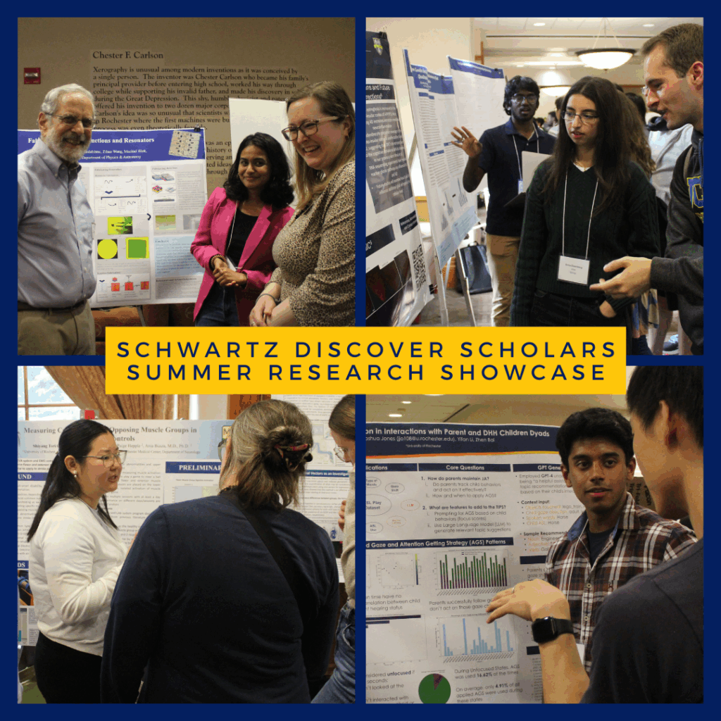 collage photo with text: Schwartz discover scholars summer research showcase