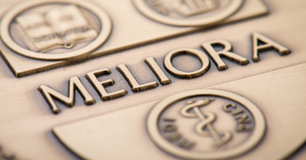 An image of the closeup shot of the meliora medallion