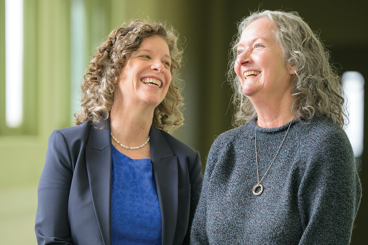 Jennie Noll, PhD, Professor of Psychology and Executive Director of Mount Hope Family Center, and Sheree Toth, Research Professor of Psychology and former Executive Director of Mt. Hope Family Center standing together